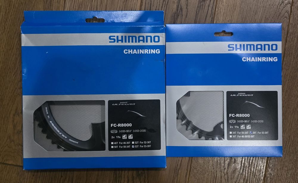 Zestaw nowych zębatek rowerowych Shimano Ultegra FC - R8000 53-39T