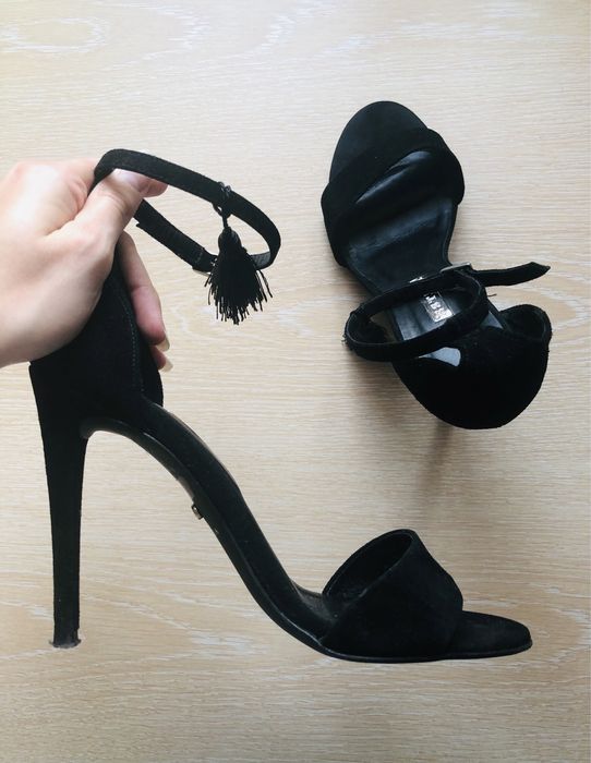 Szpilki sandały na wysokim obcasie czarne skórzane eleganckie piękne