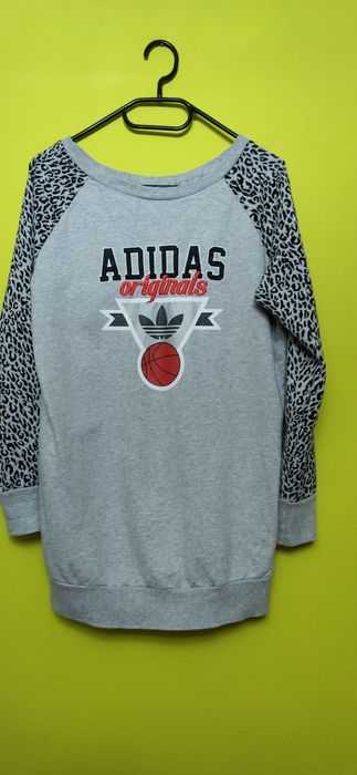 Bluza longsleeve crewneck Adidas koszykarski szary w panterkę