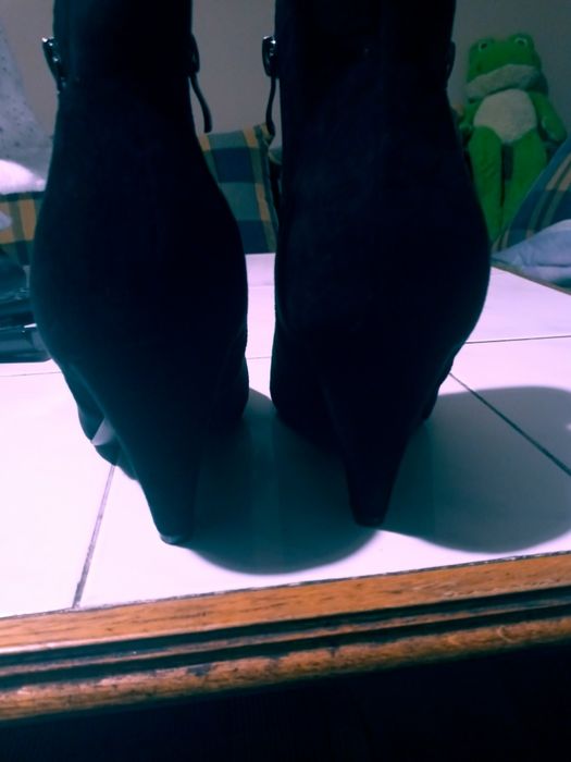 Botki czarne 38 zamsz obcas trapezowy