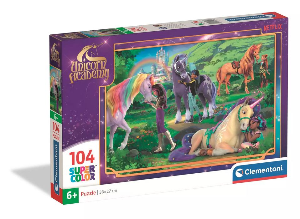 Puzzle 104 Super kolor Unicorn Academy 25093. Clementoni. Nowy Produkt