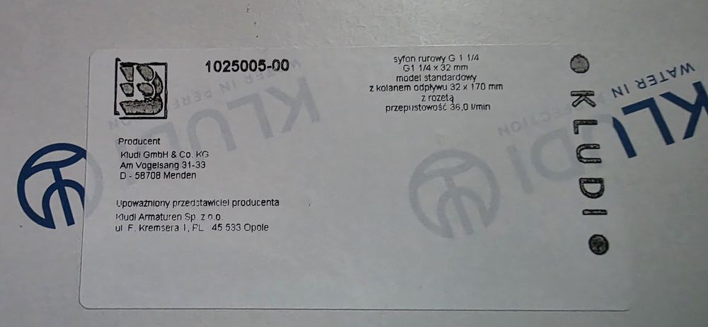 Syfon rurowy kludi 32mm