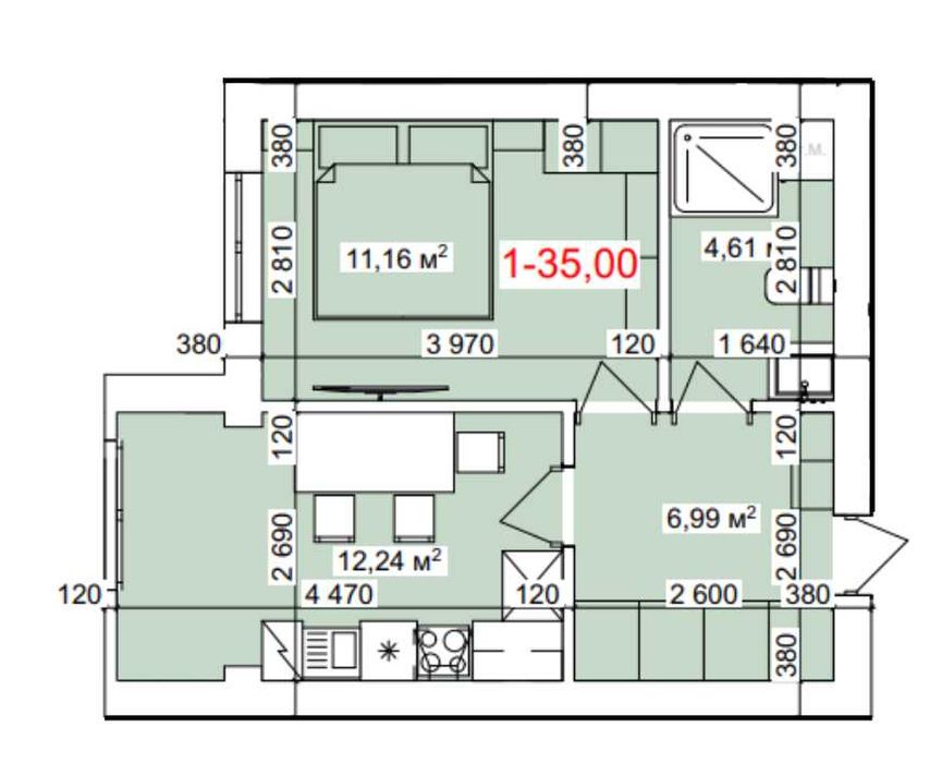 1 кім квартира ,35 м.кв в ЖК по вул.Лисенка, м.Коломия
