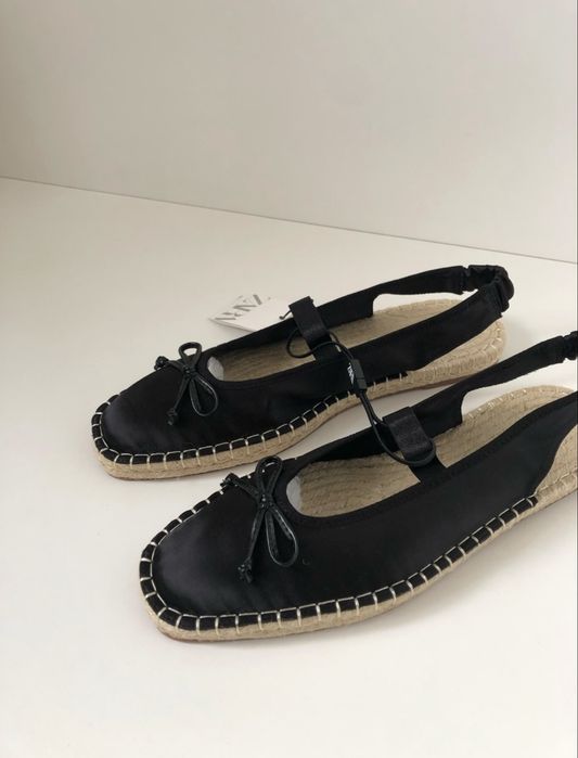 Zara czarne satynowe espadryle baletki baleriny mary jane