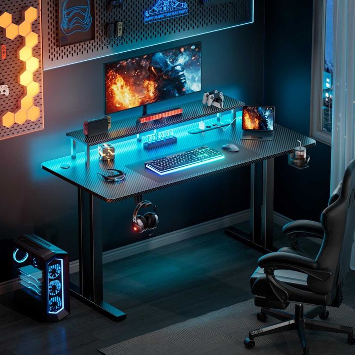 Nowe biurko carbonowe / stół / blat / LED / 160x60cm / półka / W589!