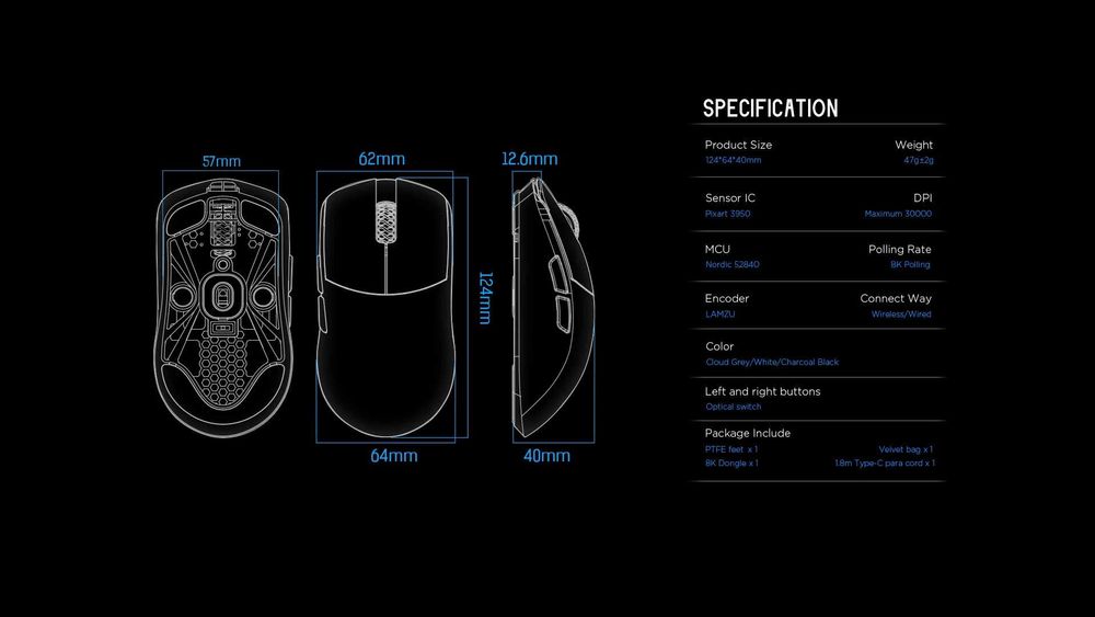 Lamzu Maya X 8K 47 грамм 8000 герц Игровая беспроводная мышь: 4
