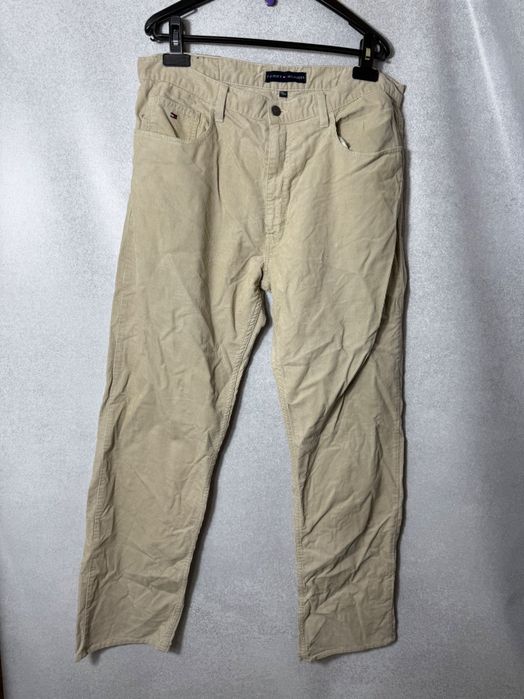 Spodnie sztruksowe Tommy Hilfiger L beżowe logowane straight fit W36 L34 midtown oryginalne 00s