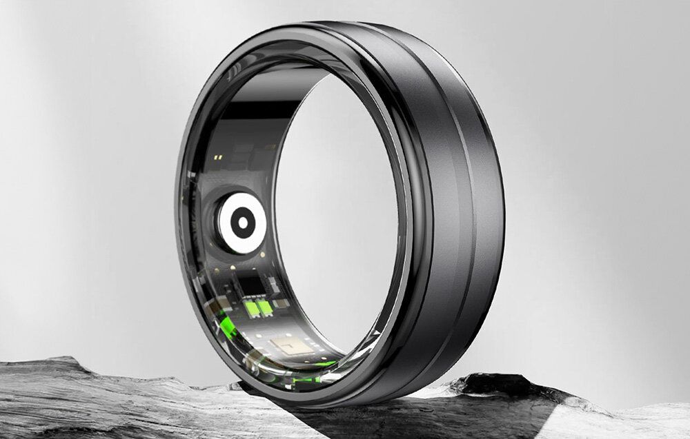 Smart Ring R06 Czarny Złoty Bluetooth 5ATM Kroki Tętno Sen
