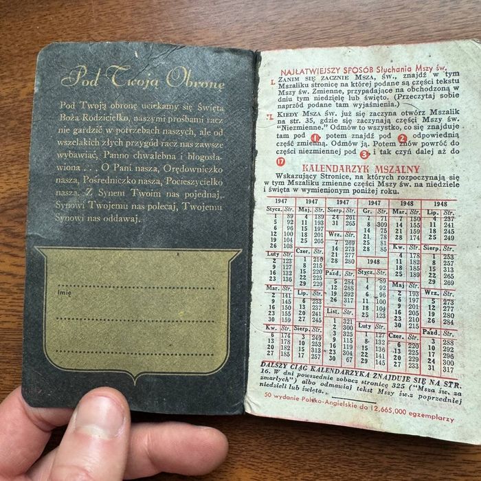 Mszalik niedzielny 1947 rok
