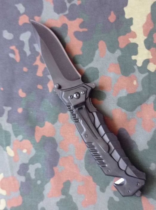 Складний туристичний викидний ніж Boker Cobra Black Flipper 20см,багатофункціональний кемпінговий ніж фліппер з стропорізом,склобоєм,кліпсою