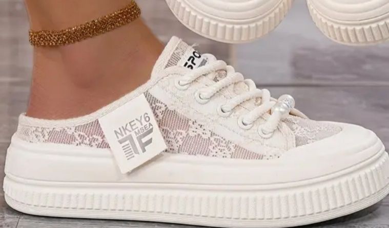 Кеды женские летние, открытые, с кружевом