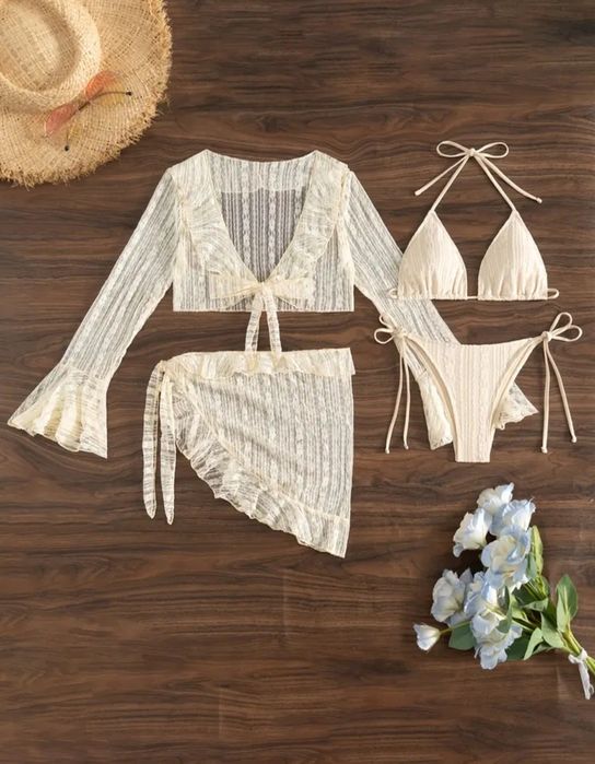 Стильний купальники 4в1 молочний/беж/шоколадний