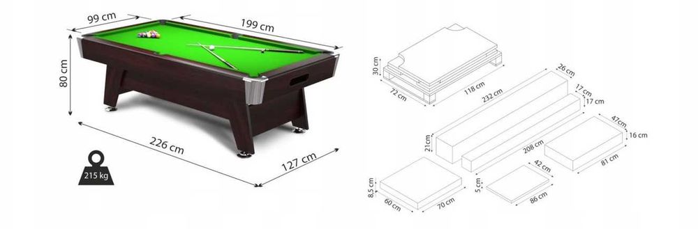 Stół bilardowy - Radley Diamond 7ft (płyta kamienna | system spływowy)