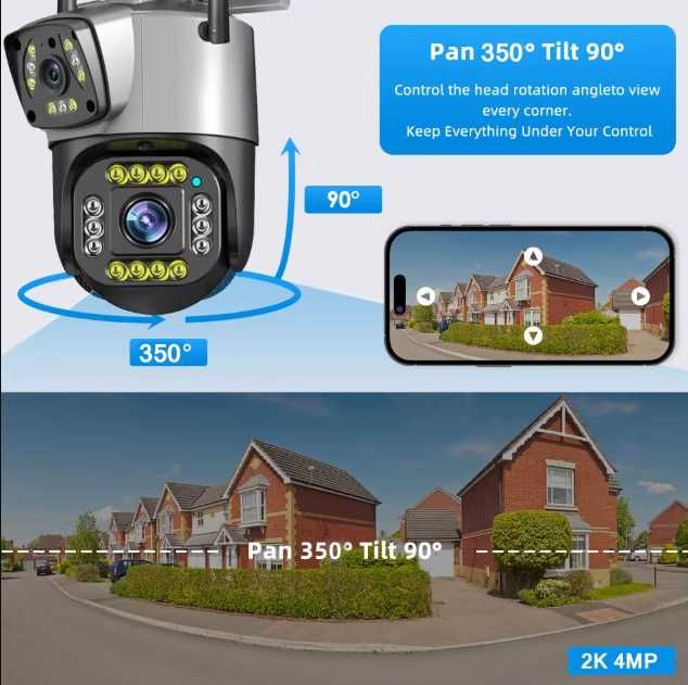 Универсальная камера вай фай видеонаблюдения IP 4K 8MP c 2 Объективами