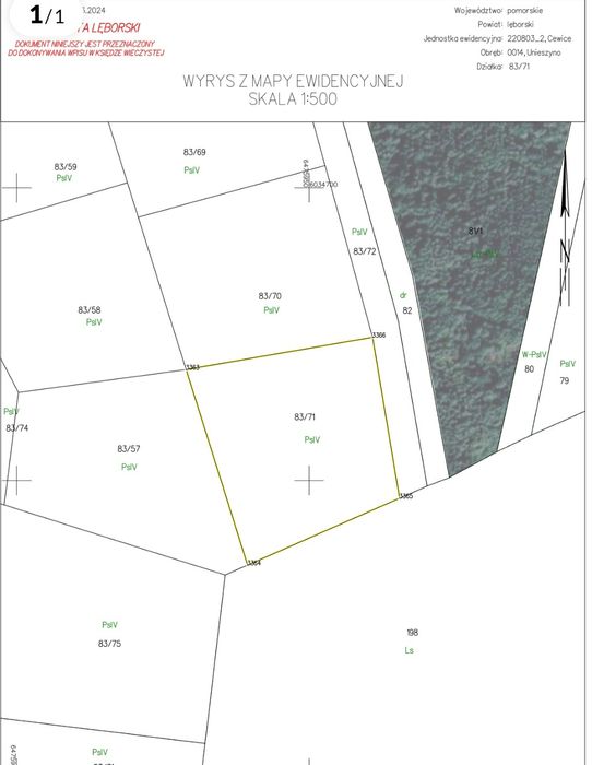Lębork działka budowlana 981m2 graniczy bezpośrednio z linia lasu