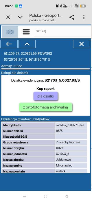 Działka rolna 0,72 ha Jabłonowo k. Mirosławca – klasa RIV, bez KOWR!