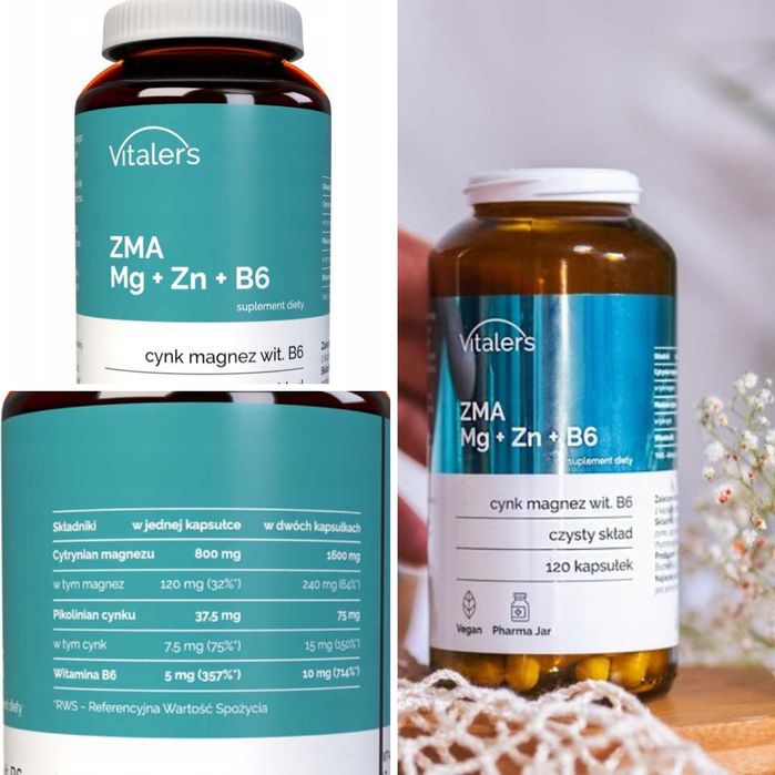 Vitaler's ZMA MG + ZN + B6. Магній цинк вітамін B6, 120 капсул