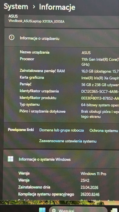 Laptop notebook ASUS 15 cali (X515E) 16GB  Win 11 + Office Idealny! Torba Gratis!