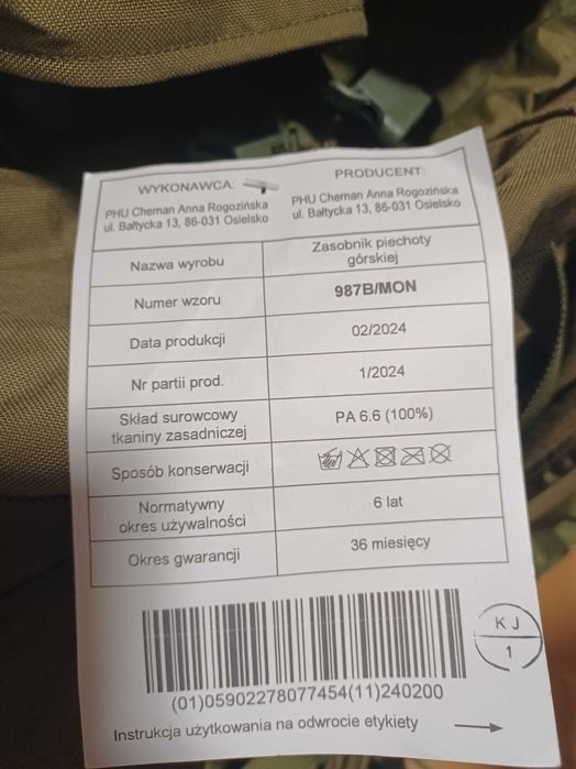 Plecak zasobnik piechoty wojskowy WP - 987B