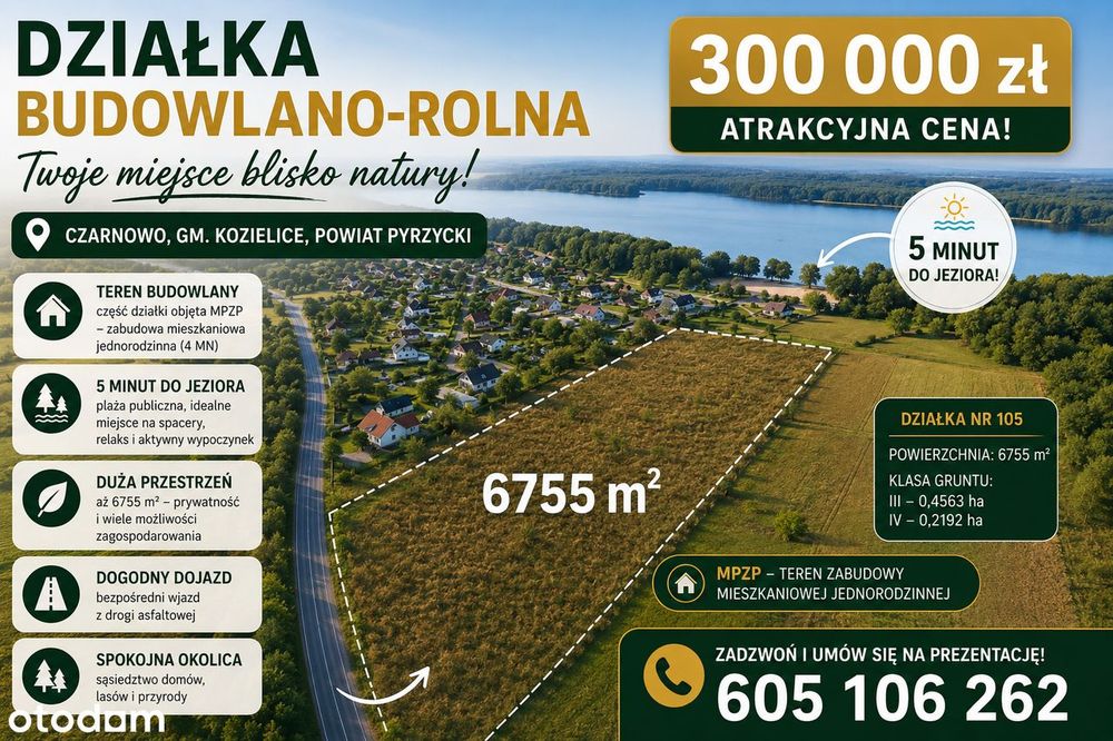 Wyjątkowa działka 6755 m² | 5 min od jeziora | Czarnowo