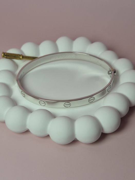 Złota bransoletka sztywna śrubki męska białe złoto pełna gwóźdź 585