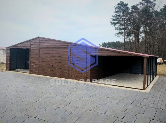 Hala garaż 12x7m blaszany drewnopodobny schowek z wiatą na narzędzia