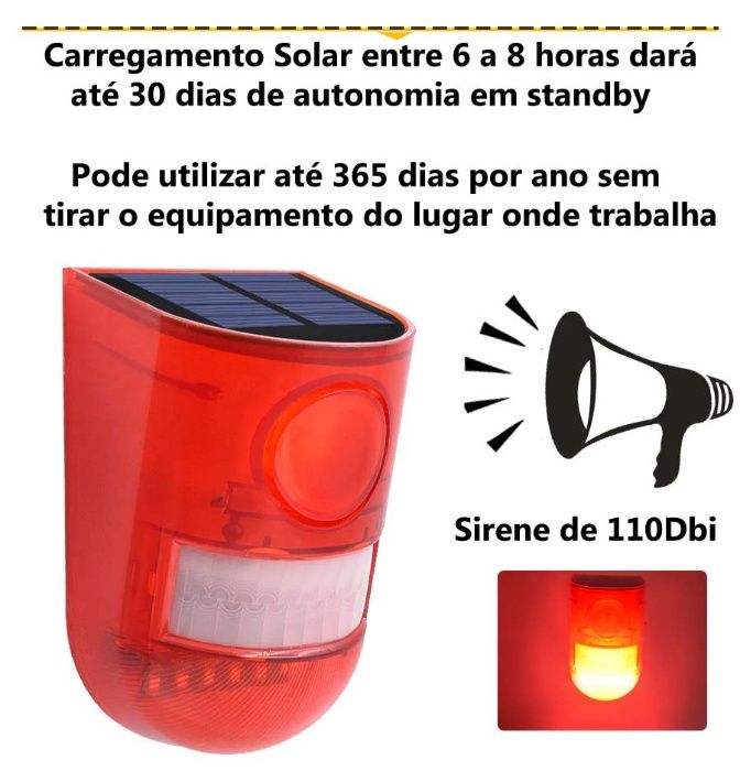 sensor movimento solar exterior com sirene luz de emergencia assusta