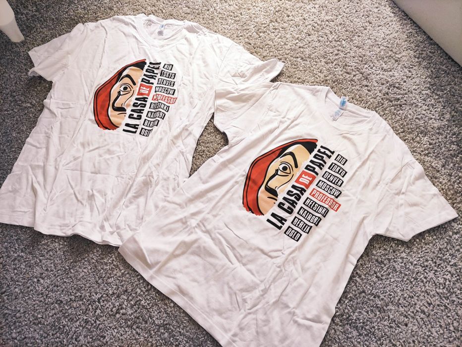 Nowy komplet dla pary par Dom z papieru koszulka T-shirt 100% bawełna