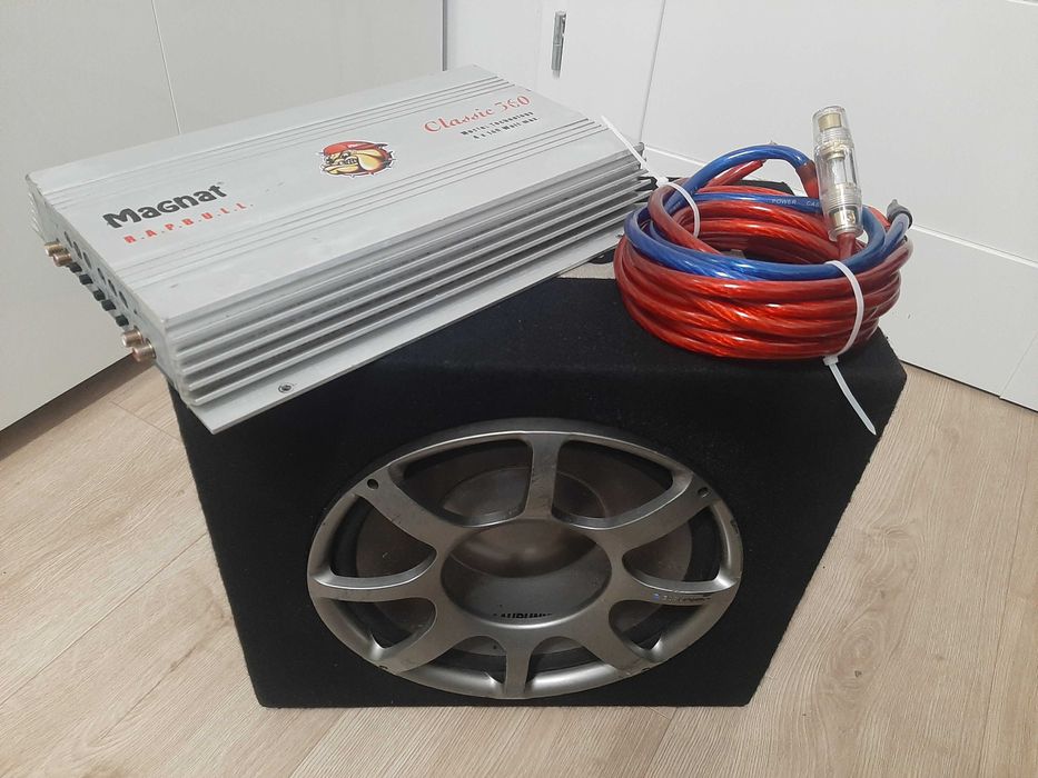 Subwoofer Skrzynia Basowa Blaupunkt + Wzmacniacz Magnat + kable