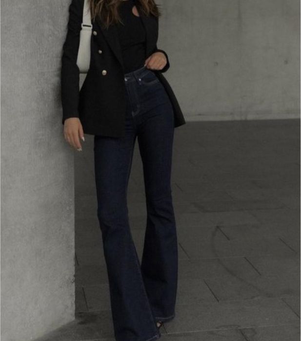 джинси плотні темно сині кльош