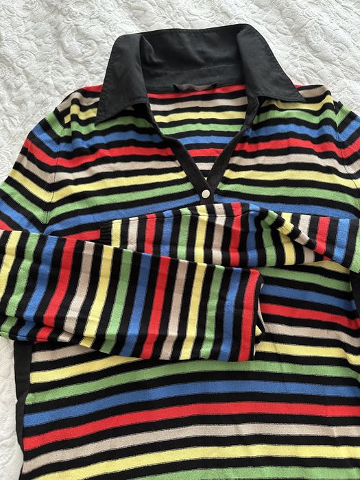 Carlo Colucci oryginakny sweter w paski kolnierzyk kolorowy wiskoza