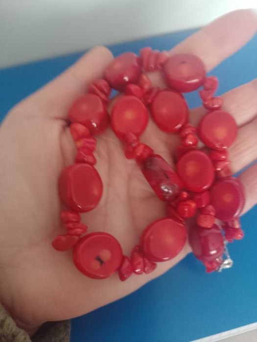 Koral naturalny czerwony sznur srebro925 naszyjnik 1