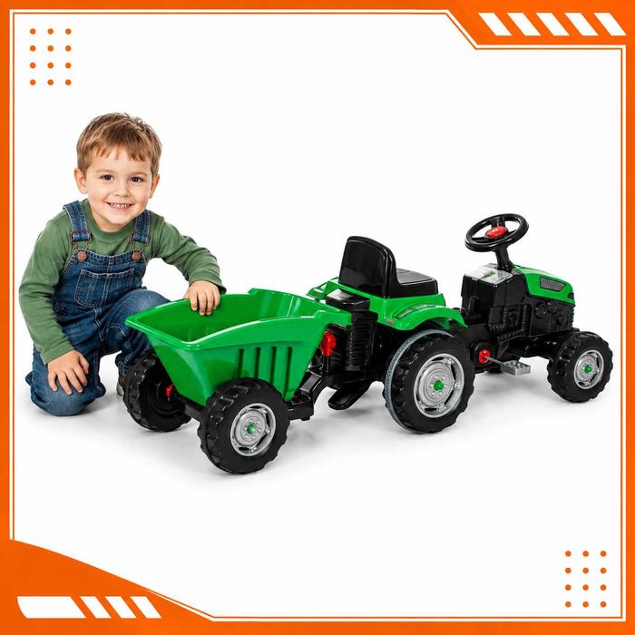 Traktor Ciągnik Na Pedały z Przyczepką Zielony Dla Dziecka Duży