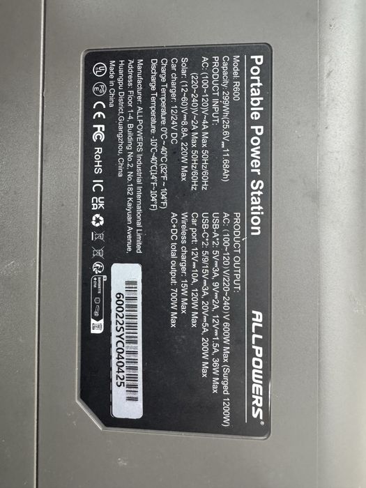 Estação de Energia Portátil ALLPOWERS R600 – 299Wh – Pouco Usada