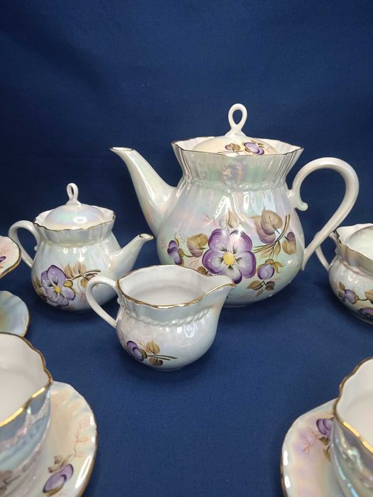Чайний сервіз перламутровий з фіалками Коростень 1 сорт
