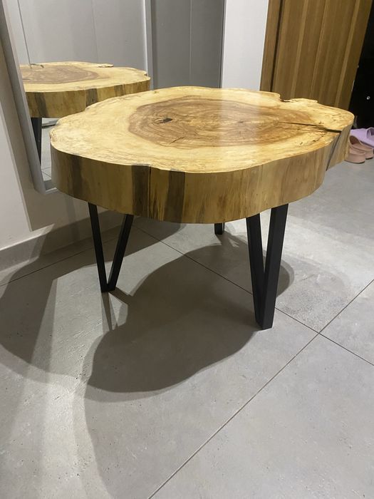 Stolik z plastra kasztana z żywicą loft-75/65cm