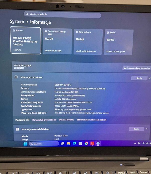 Laptop ThinkPad X1 Carbon G9 i7 1185G7|16GB RAM|256GB SSD| W11|KL A| Dotyk