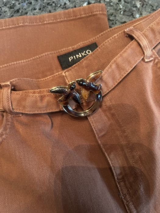 Spodnie jesns czekolada modna Pinko z paskuem r.32