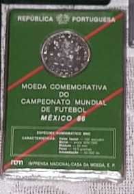 Moeda Proof comemorativa do XIII Mundial de Futebol no México 1986 (em carteira)