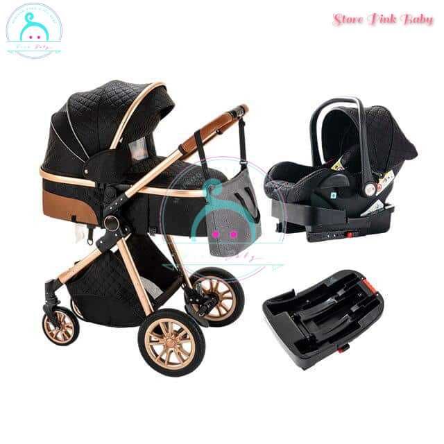 Carrinho bebé 3 em 1 PinkBaby Magic Gold - Com Base Isofix - Preto
