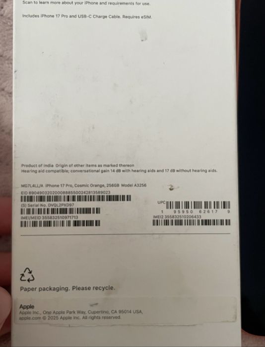 iPhone 17 Pro | Orange | 100% Bateria (7 cykli) | Blokada VERIZON