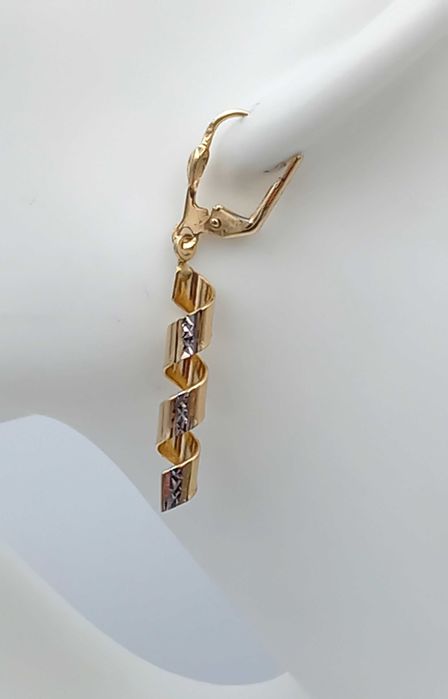 Złote kolczyki próba 585 długie wiszące 4,5 cm spirale NOWE/ Fajne Okazje