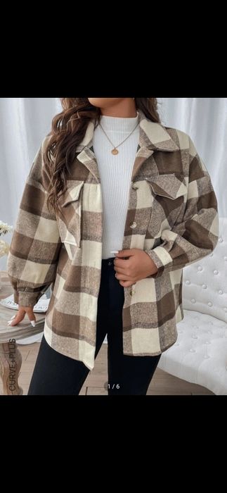Kurtka koszulowa płaszcz oversize w kratę kratkę flanelowa shacket 4xl