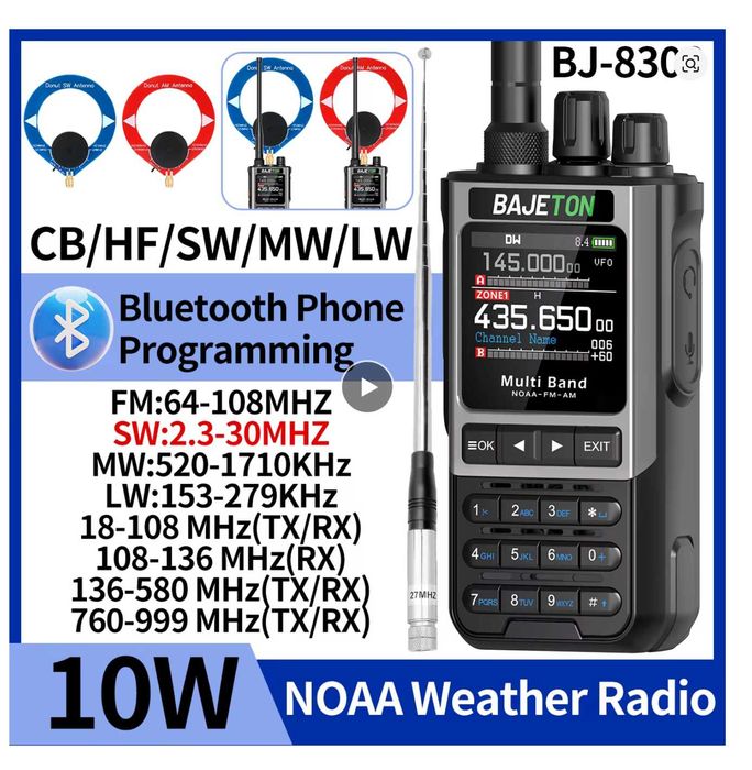 Rádio multibanda BAJETON BJ-8300 – 10 W – LW/MW/SW/VHF/UHF – novo