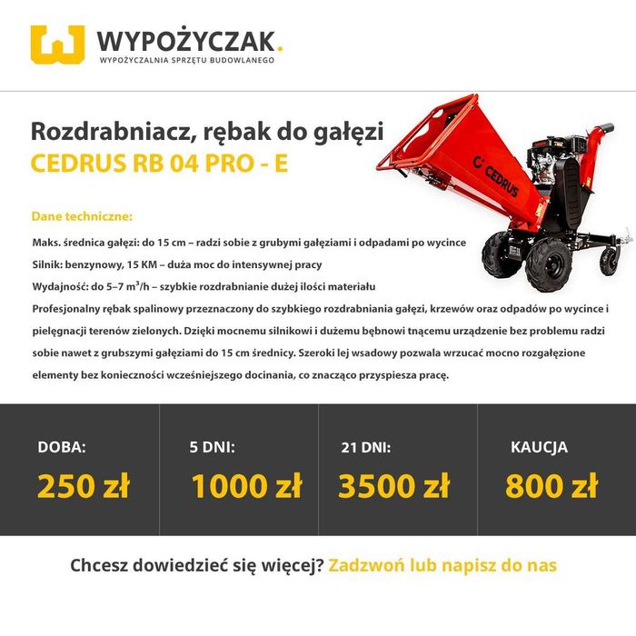 Rębak, rozdrabniacz do gałęzi / glebogryzarka / aerator / wertykulator / walec do ogrodu ogród - WYNAJEM