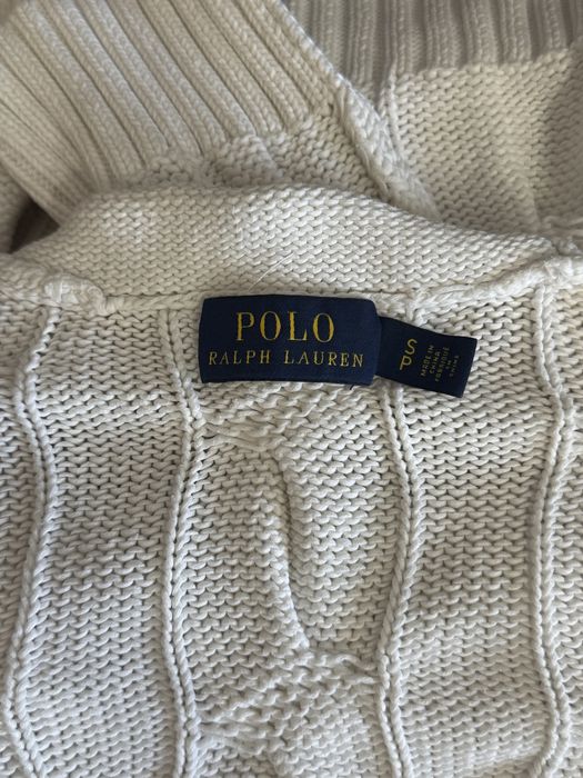 Sweter Polo Ralph Lauren S biały warkocz nowa kolekcja old money