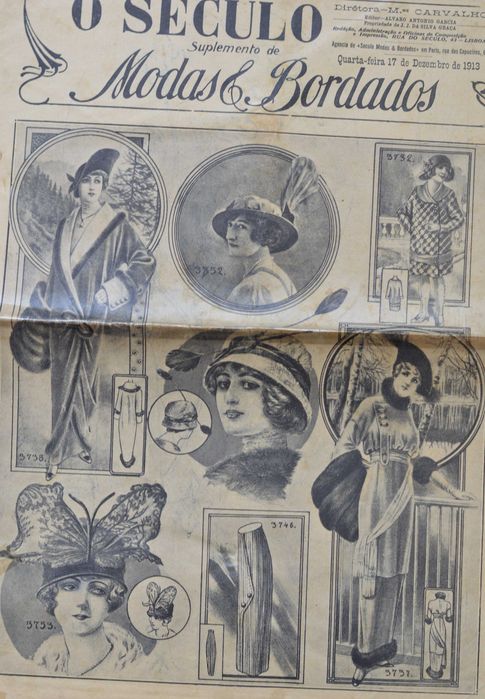 Jornal O SÉCULO - Suplemento antigo Modas e Bordados - 1913 - moda estilismo