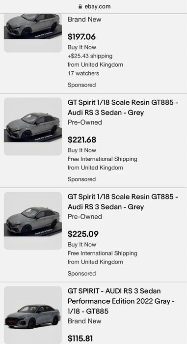 Модель Audi RS3 Limousine IXO Models 1/18