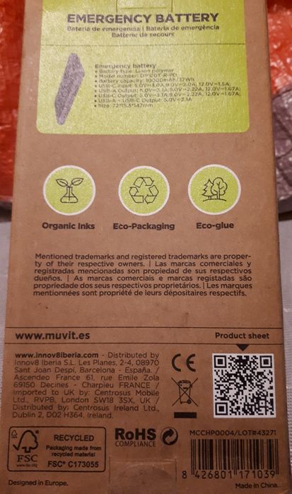 Powerbank/ bateria Muvit Telemóvel externa nova na caixa