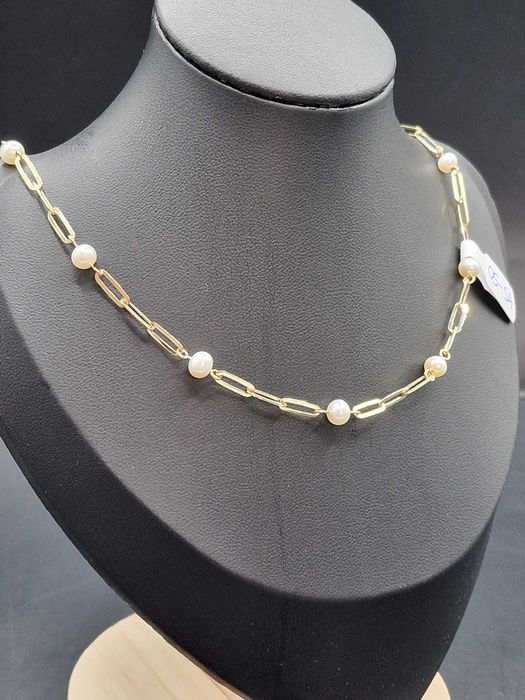 Nowy złoty łańcuszek, próba 585, perełki